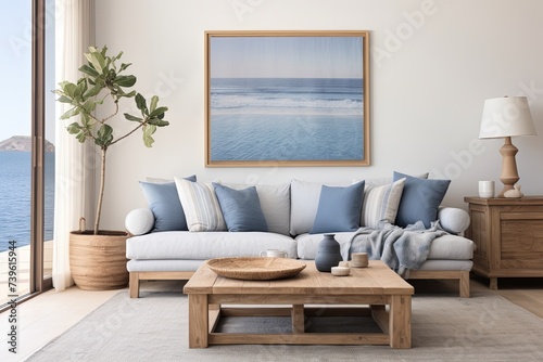 Wallpaper Mural Blue By the Coast: Rustic Minimalist Living with Wooden Furniture Touches Torontodigital.ca