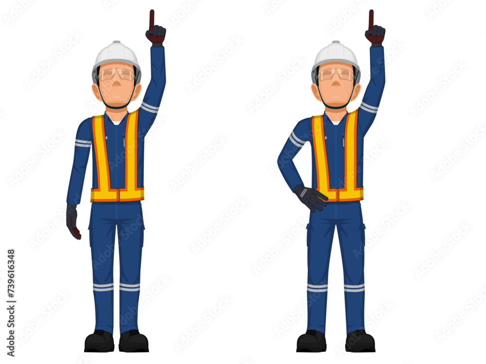 Set of construction worker in the position of pointing something over his head Set of construction worker in the position of pointing something over his head