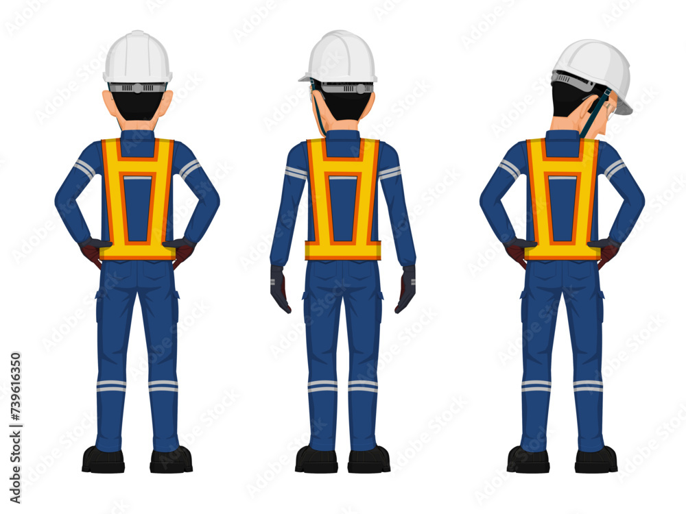 Set of construction worker ,back view on white background Set of construction worker ,back view on white background