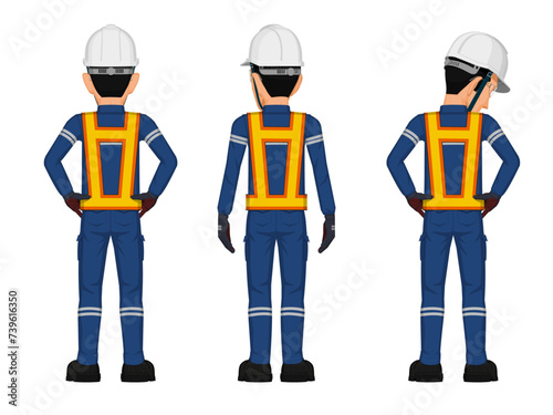 Set of construction worker ,back view on white background
