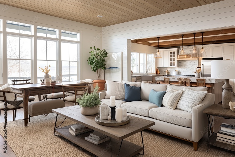 Fototapeta premium Farmhouse Fusion: Open Concept Shiplap Living!