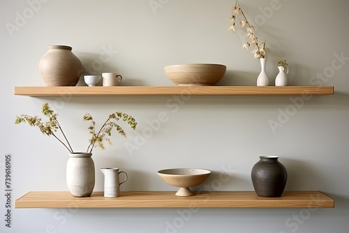 Functional Design: Floating Wooden Shelves in Minimalist Elegant Living Spaces
