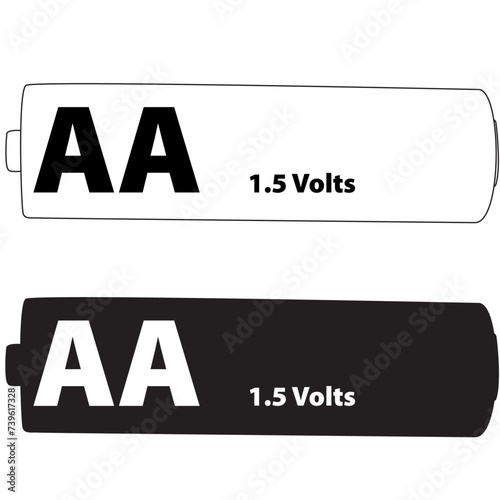A black and white illustration of an AA Battery in silhouette and outline