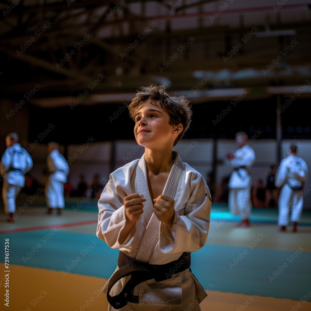 Determinação e Foco: Garoto Pratica Judo em Dojo