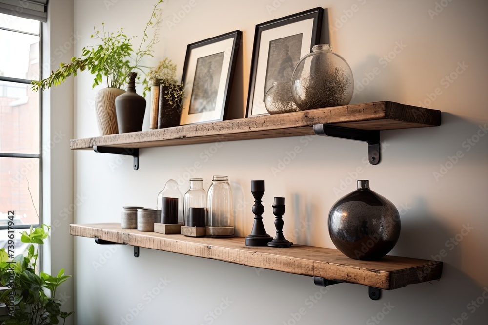 Urban Chic Loft Style: Reclaimed Wood Floating Shelf Ideas with Leather Brackets in Living Rooms Urban Chic Loft Style: Reclaimed Wood Floating Shelf Ideas with Leather Brackets in Living Rooms