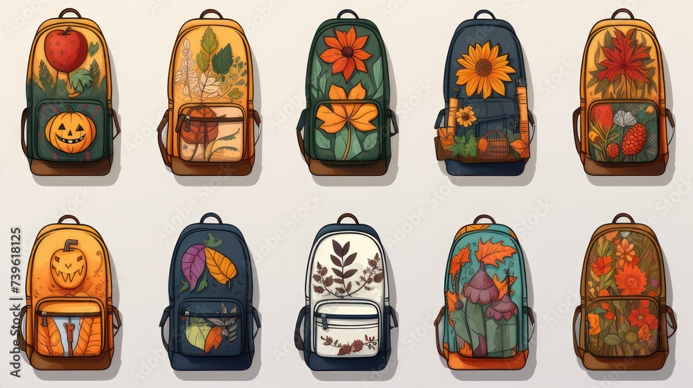 Elementary school children's backpack with autumn theme pattern design	

