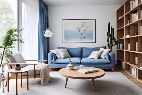 Nordic Minimalist Design  Blue Accents in Modern Living Rooms with Blue Door