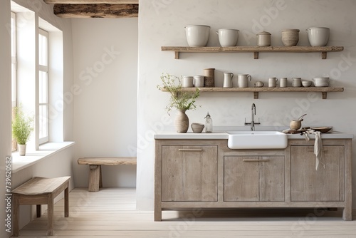 Scandinavian Farmhouse  Minimalist Kitchen Interiors with Cozy Textures in Neutral Palette