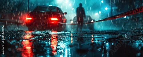 Forensic analysis crime scene dark stormy night cinematic investigators focus thrilling breakthrough suspenseful