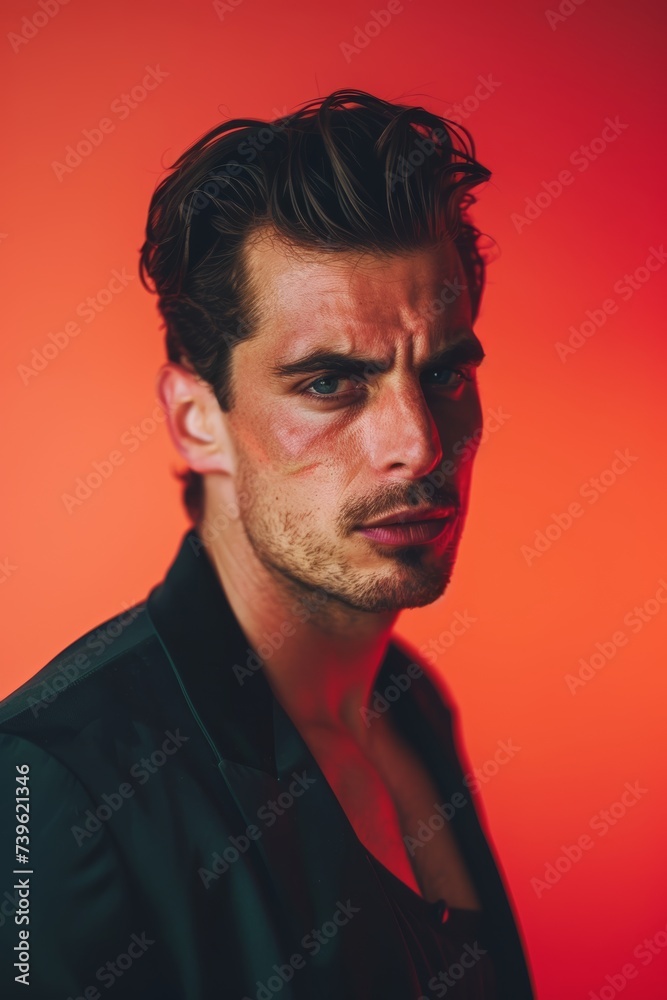 Obraz premium Serious Man With Intense Expression. Generative AI