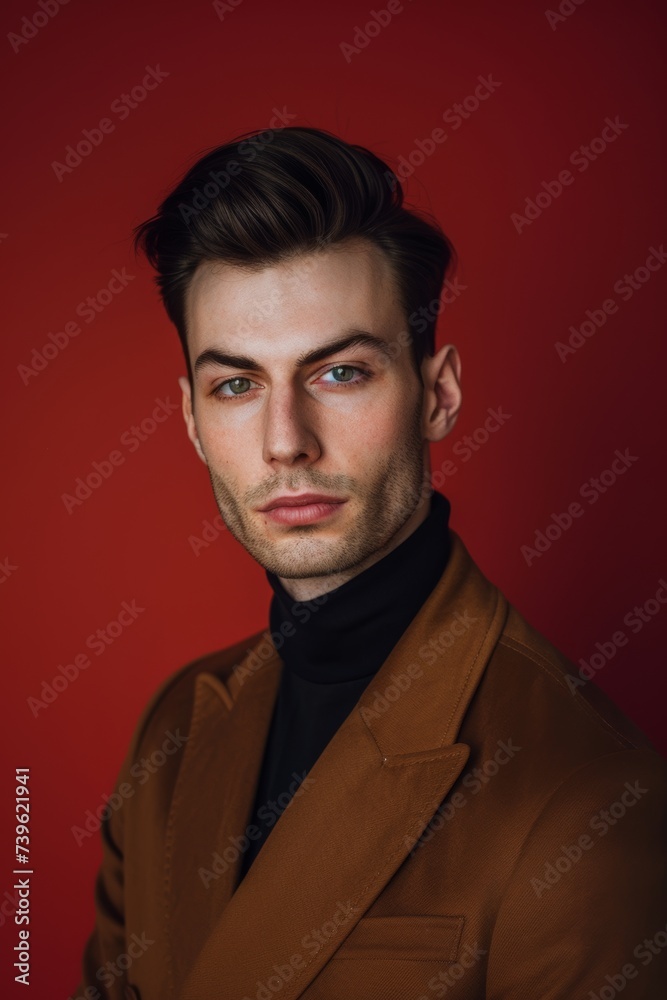Obraz premium Stylish Man in Brown Suit Posing for a Picture. Generative AI