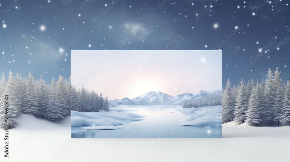 Greeting card template with snowy winter theme.