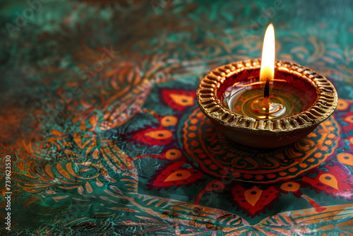 Diwali indian ornament candles with copy space
