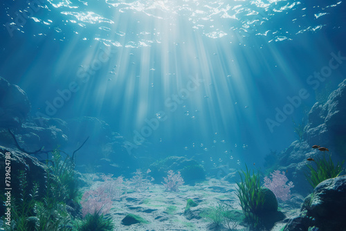 Underwater scene with sun rays and sun © Black Pig