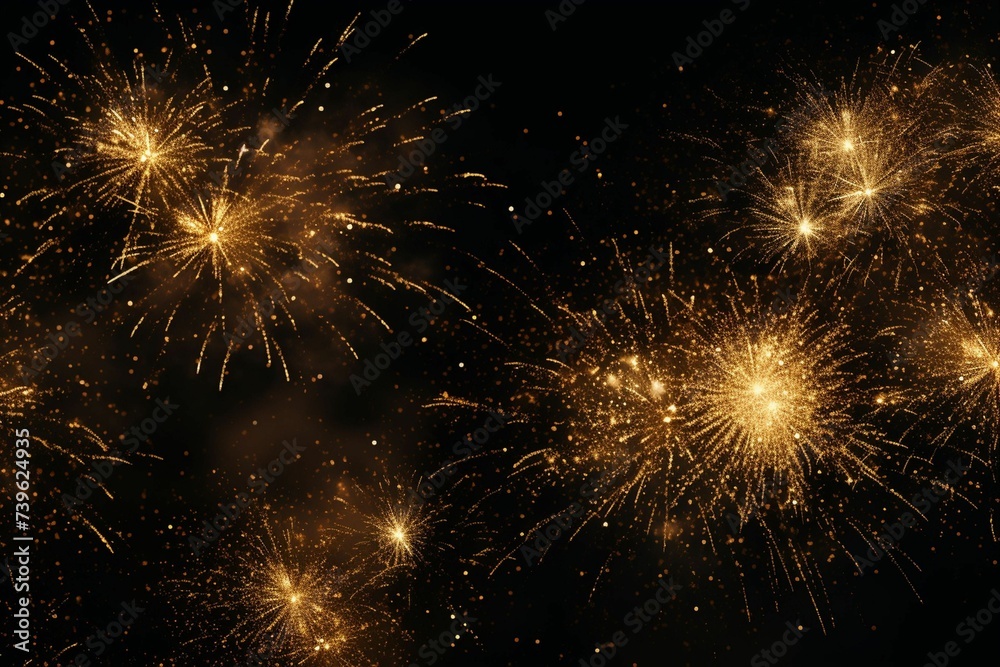 Closeup of sparkling golden fireworks against a. Generative ai