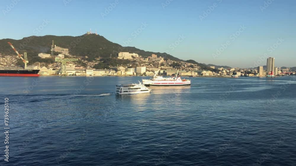View of Nagasaki, Japan harbor early in the morning View of Nagasaki, Japan harbor early in the morning