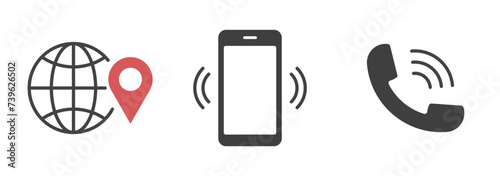 アイコン セット マップピン 電話 スマートフォン 白 背景 photo