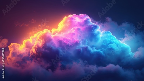 Abstract 3d cloud illuminated with neon light. Glowing fantasy three-dimensional cute smoke background.