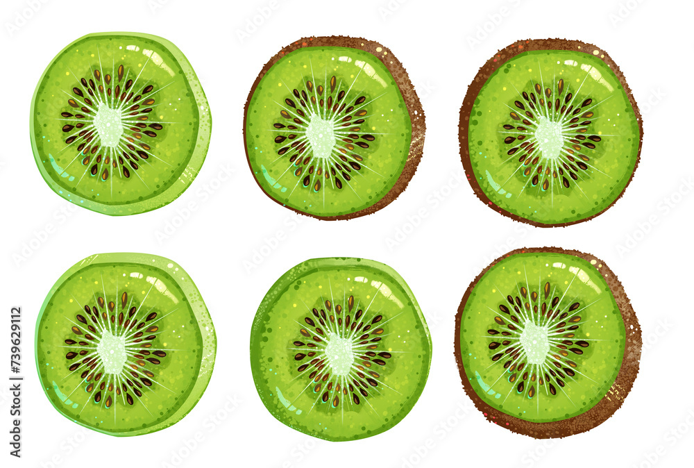 Kiwi, fette. Immagine. Clip art. Frutta. Cibo.