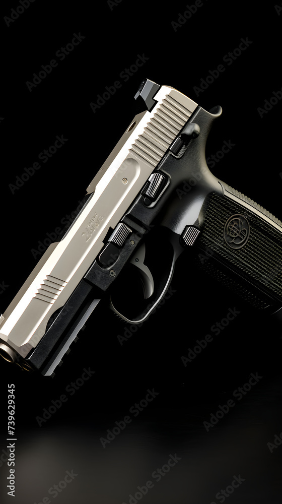 Sleek and Detailed FN FNX 9mm Pistol Displayed Against Neutral Background - High-Definition Stock Image