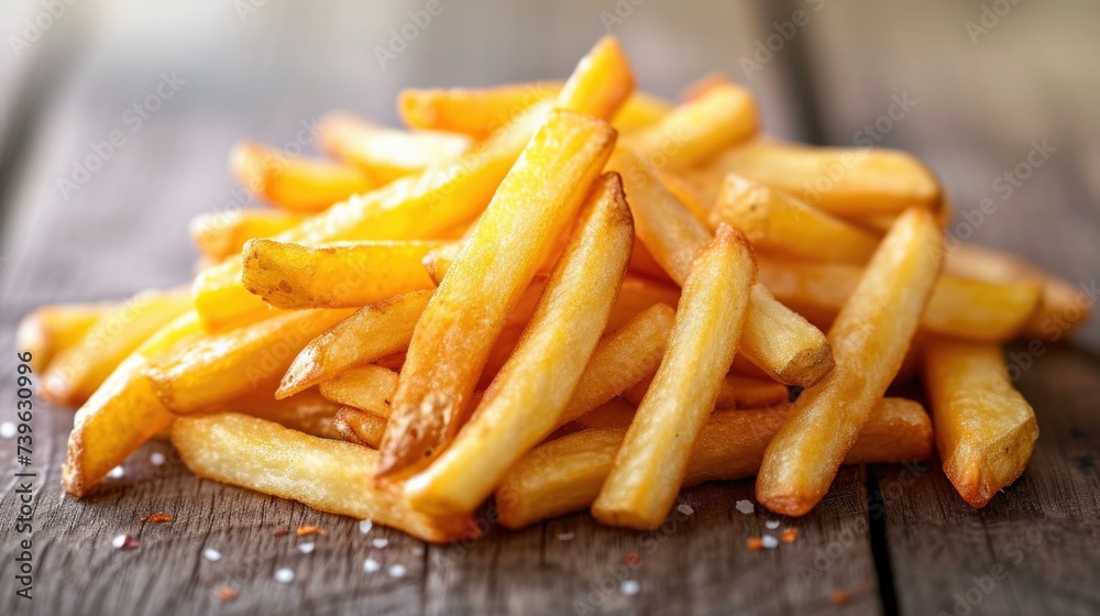 French fries on a wooden table. Generative AI. French fries on a wooden table. Generative AI.