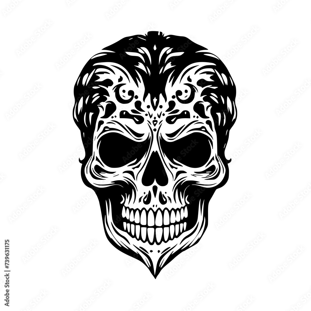 Skull Mandala Pattern Flower Background Black and White SVG Vector File for Laser Cutting Generative Ai