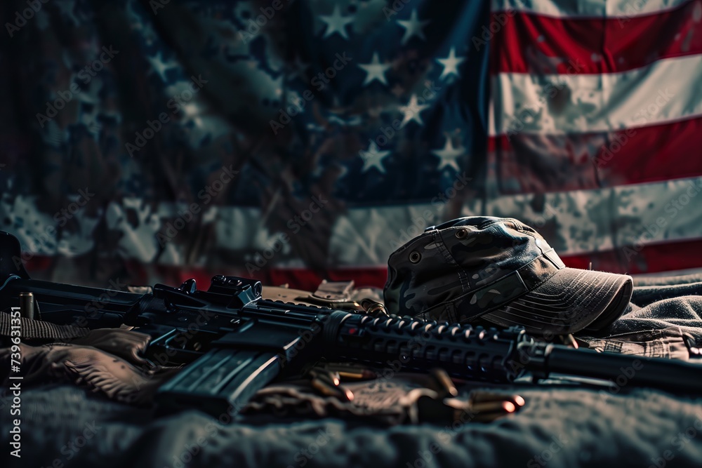 Weapon and American flag background