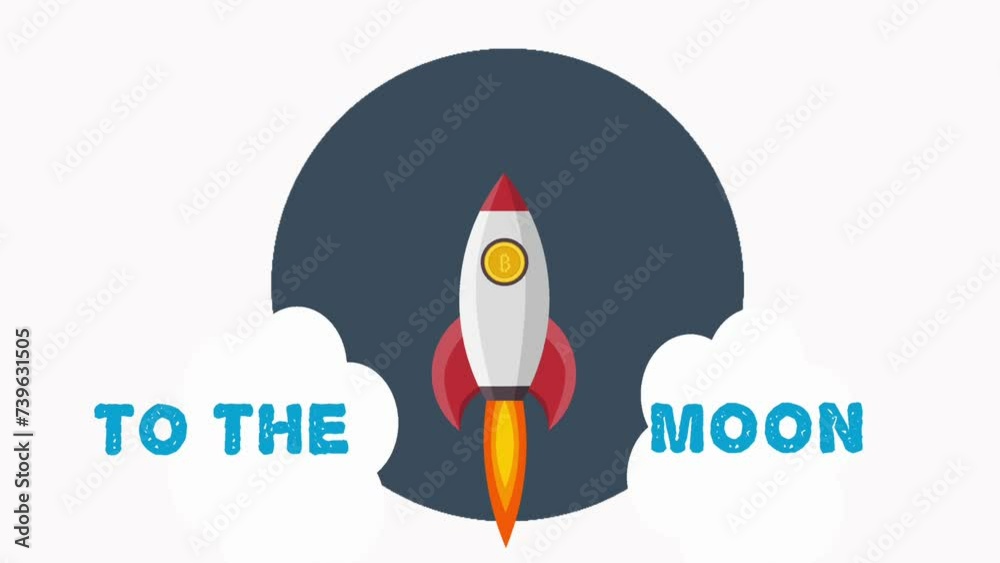 vector of bitcoin to the moon animation 