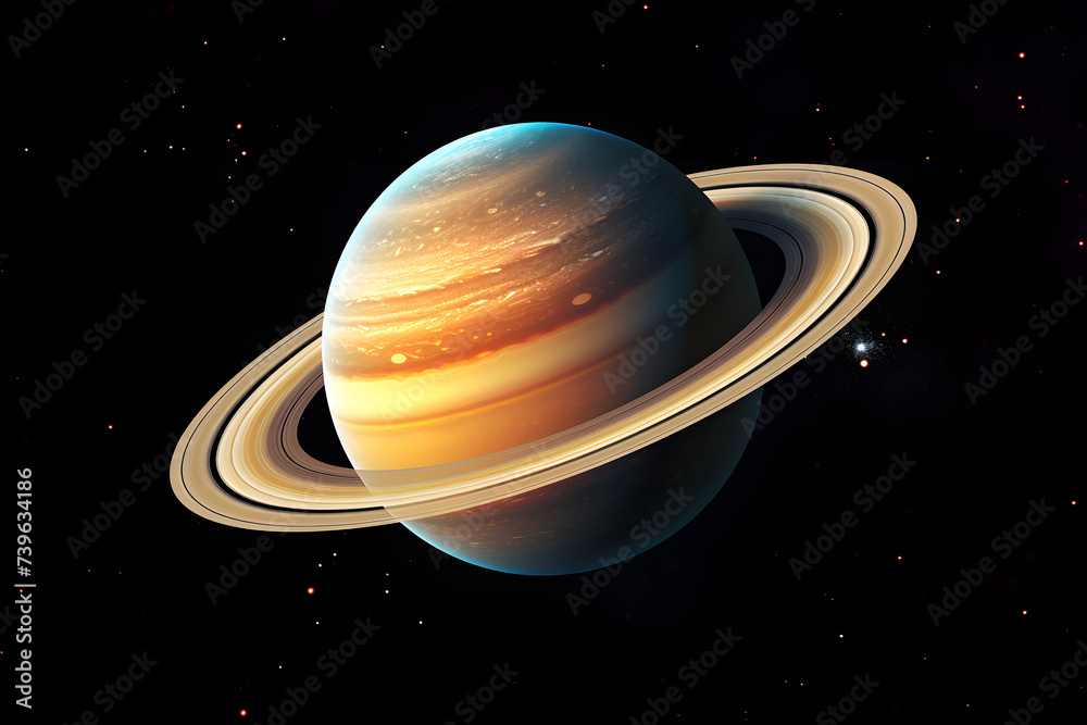 Naklejka premium Saturn in sppace, picture of saturn in space, planet with rings, ringged planet