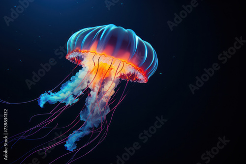 Gliding Tranquility: A Blue Jellyfish, a Mesmerizing Underwater Creature, Shimmering in the Tropical Ocean Depths