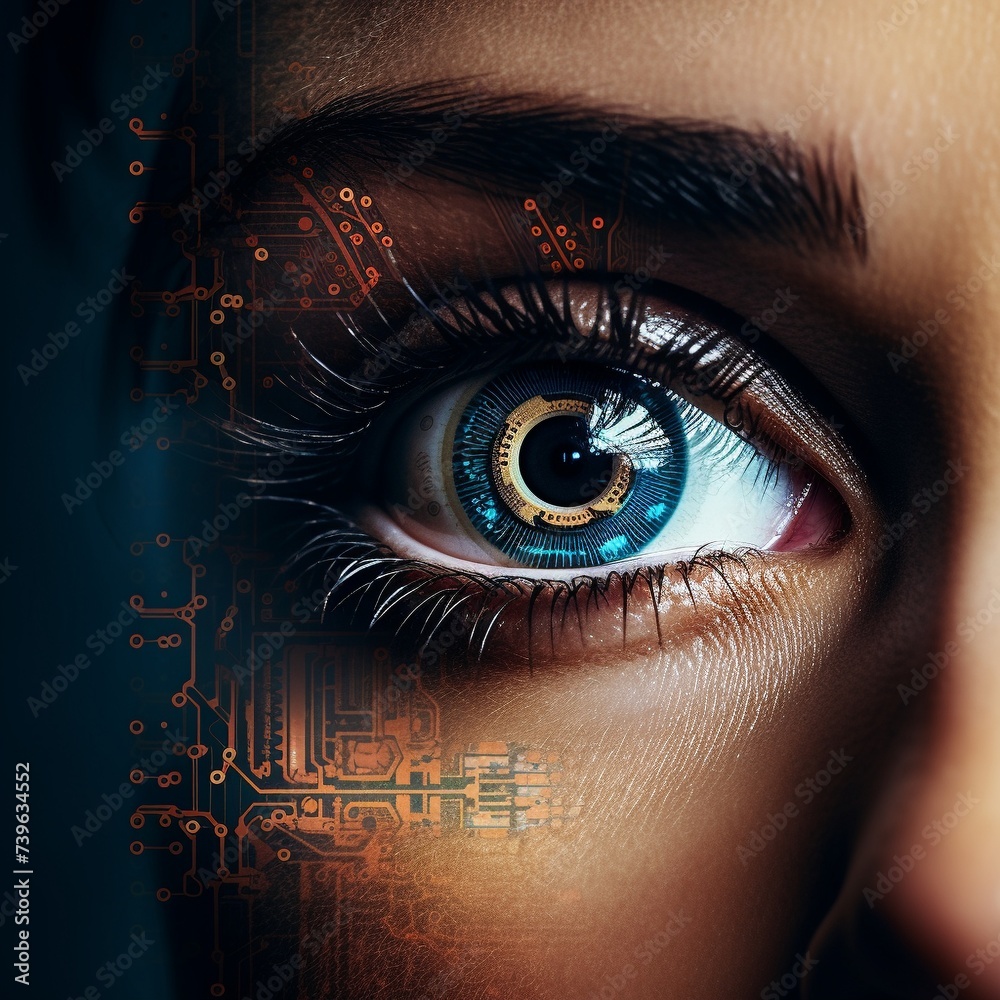 Futuristic woman eye display cyberspace concept science background Futuristic woman eye display cyberspace concept science background