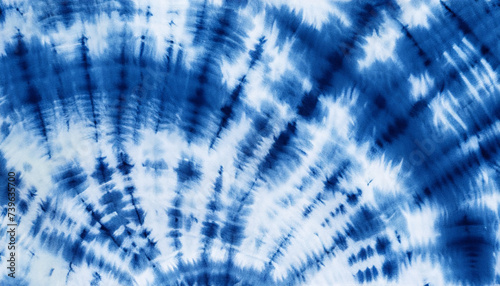 indigo tie dyed pattern on cotton fabric abstract background.