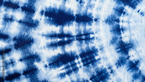 indigo tie dyed pattern on cotton fabric abstract background.