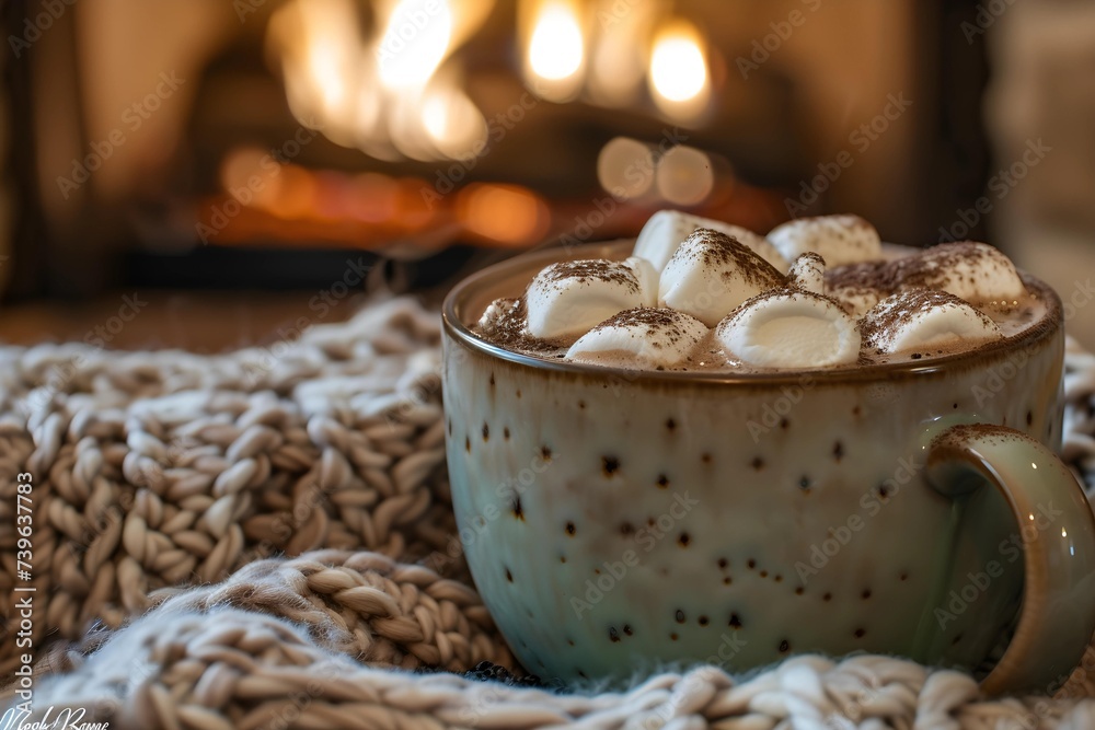 A warm mug of hot chocolate Topped with soft, melting marshmallows, photos will be taken in a relaxed atmosphere. Amidst the warm light This scene evokes feelings of warmth and relaxation. Perfect for A warm mug of hot chocolate Topped with soft, melting marshmallows, photos will be taken in a relaxed atmosphere. Amidst the warm light This scene evokes feelings of warmth and relaxation. Perfect for