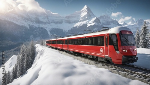 train in the snow An electric tourist train that glides down the Eiger North Face 
