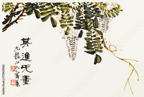 an oriental painting of a vine