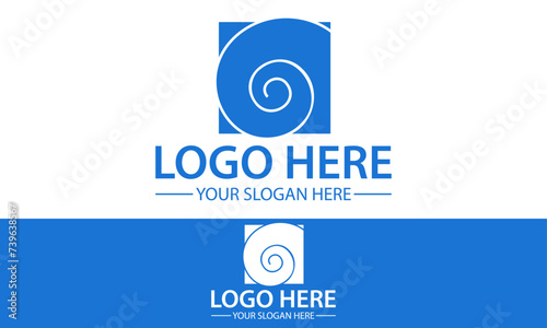 Blue Color Square White Line Art Swirl Logo Design