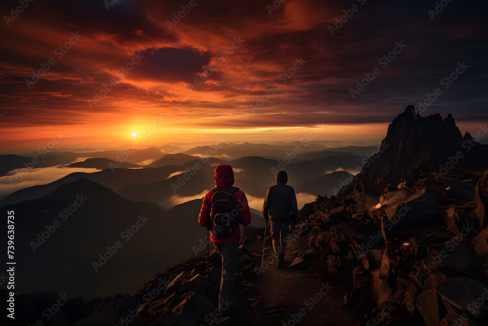 Hiker on a Mountain, Beautiful sunset on a Mountain , huge mountain sunset