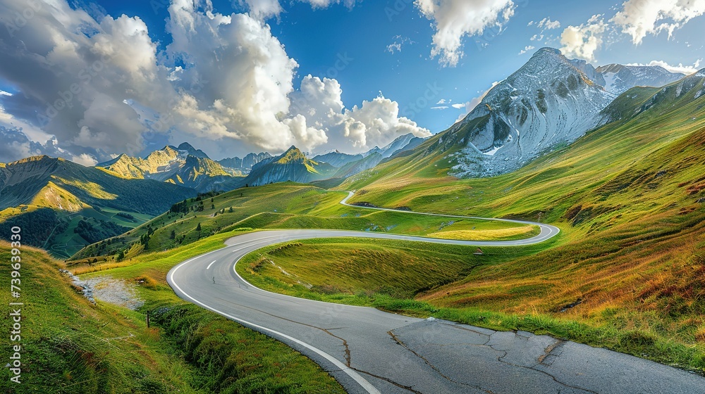 Obraz premium Panoramic Image of Grossglockner Alpine Road. Curvy Winding Road in Alps