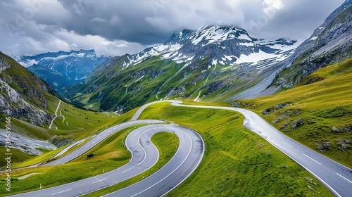 Panoramic Image of Grossglockner Alpine Road. Curvy Winding Road in Alps