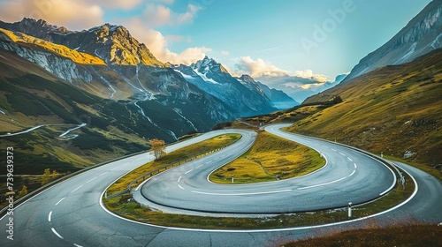Panoramic Image of Grossglockner Alpine Road. Curvy Winding Road in Alps