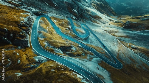 Panoramic Image of Grossglockner Alpine Road. Curvy Winding Road in Alps