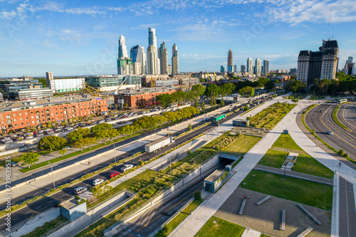 Beautiful aerial footage of Plaza de Mayo, the Casa Rosada Presidents house, The Kirchner Cultural Centre, in Puerto Madero. Buenos Aires, Argentina. photo