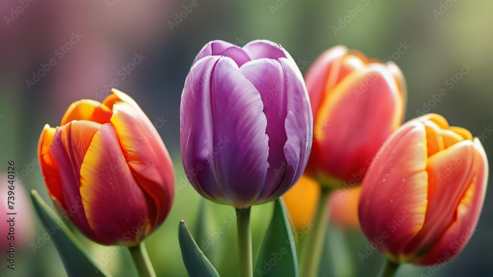 Photo Of Beautiful Tulips Flowers, Watercolor, Illustration. Photo Of Beautiful Tulips Flowers, Watercolor, Illustration.