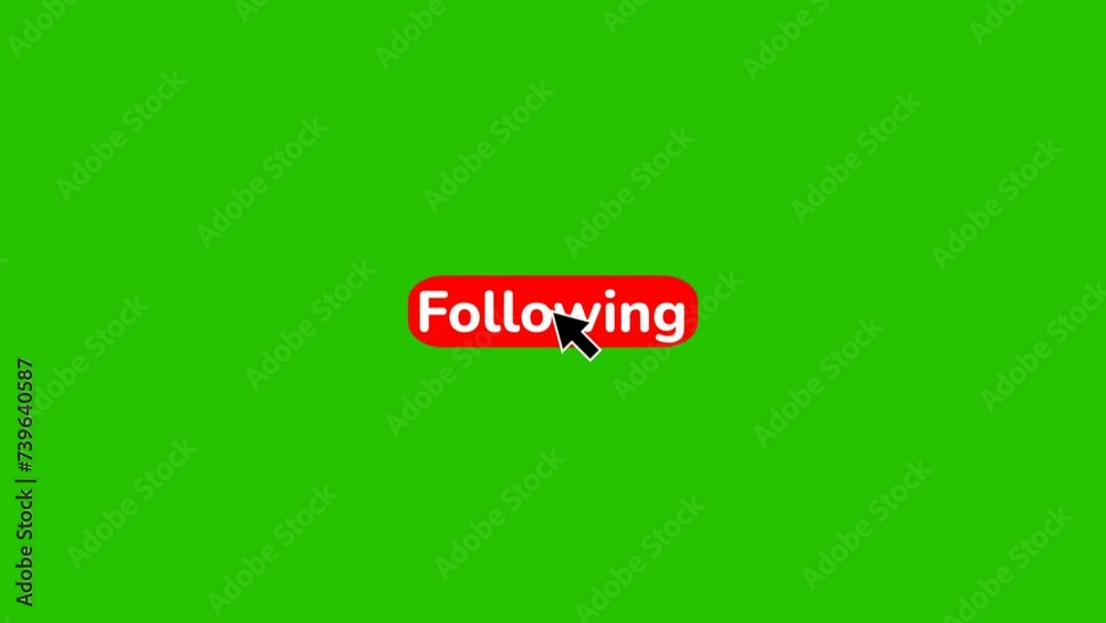 Red follow button animated, isolated on green screen chroma key with alpha and rgb 4k animation Red follow button animated, isolated on green screen chroma key with alpha and rgb 4k animation