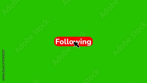 Red follow button animated, isolated on green screen chroma key with alpha and rgb 4k animation