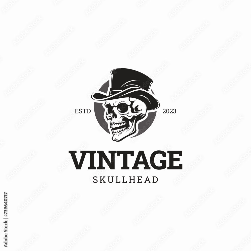 Vintage skull in cowboy hat logo,Vintage retro cowboy skull logo design badge
