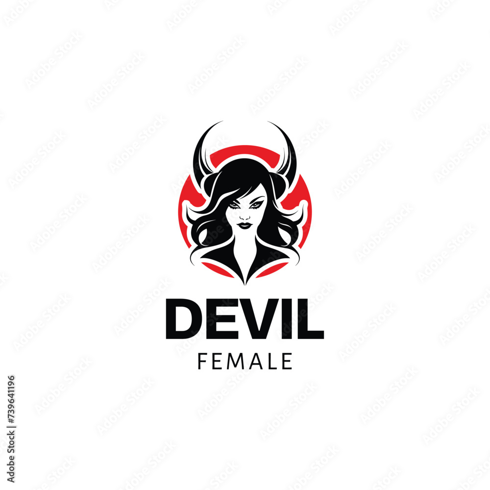 Demon woman logo of sexy devil isolated on white background.