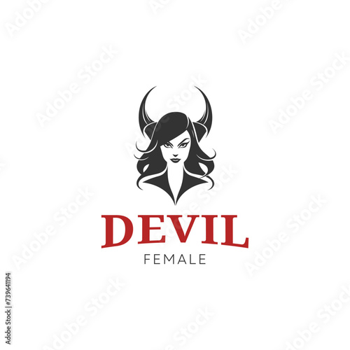 Demon woman logo of sexy devil isolated on white background.