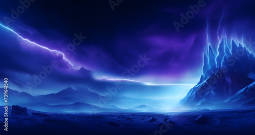 the mountains are covered in purple lighting with blue pink and white light streaks © Oliver